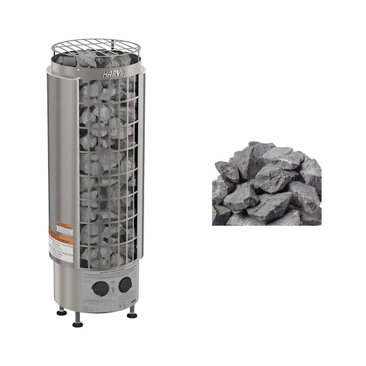 Harvia Cilindro Modern Steel Pillar Style Sauna Heater W/ Sauna Stones | 200 lb | Stainless Steel | Outdoor Living