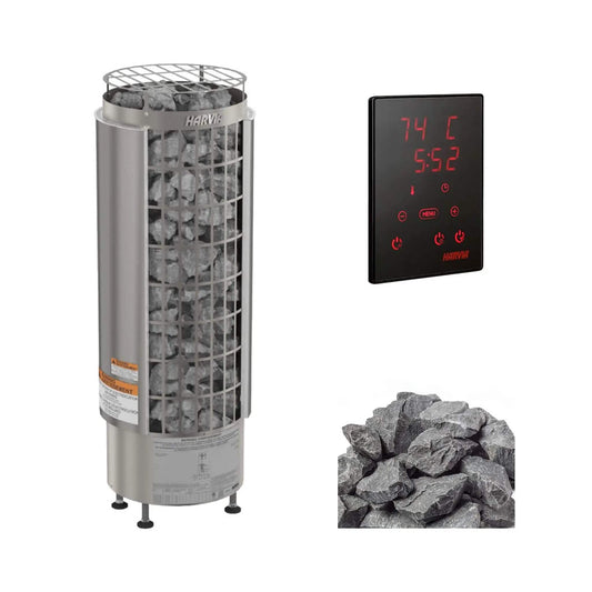 Harvia Cilindro UL Certified Electric Sauna Heater With Xenio CX45 Digital Control | Outdoor Living Use | Everyday Use | Outdoor Living