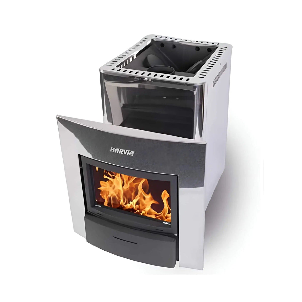 Harvia Duo Series Stainless Steel Wood Sauna Stove With Sauna Stones | Glass | Sauna Heater | Outdoor Living