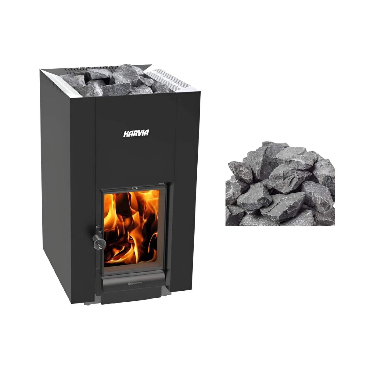 Harvia GreenFlame 22 Linear 15.7KW Wood Sauna Stove With Sauna Stones | 15.7 kW | Glass | Sauna Heater