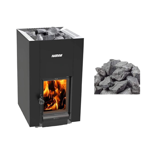 Harvia GreenFlame 22 Linear 15.7KW Wood Sauna Stove With Sauna Stones | 15.7 kW | Glass | Sauna Heater