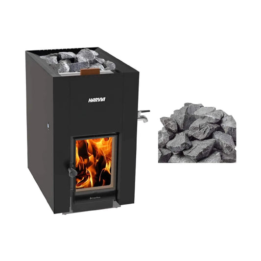 Harvia GreenFlame ES 22 Linear 15.7KW Black Wood Sauna Stove With Sauna Stones | 15.7 kW | Glass | Sauna Heater