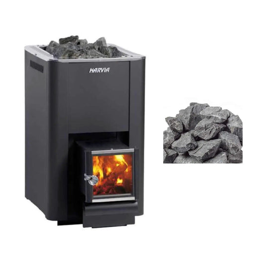 Harvia Pro 20 SL 24.1 KW Wood-Burning Sauna Stove With Exterior Feed & Sauna Stones | 24.1 kW | Glass | Sauna Heater