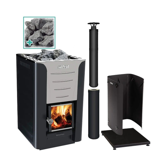 Harvia Pro 20 Premium Wood-Burning Sauna Heater Stove Package | Glass | Outdoor Living Use | Outdoor Living