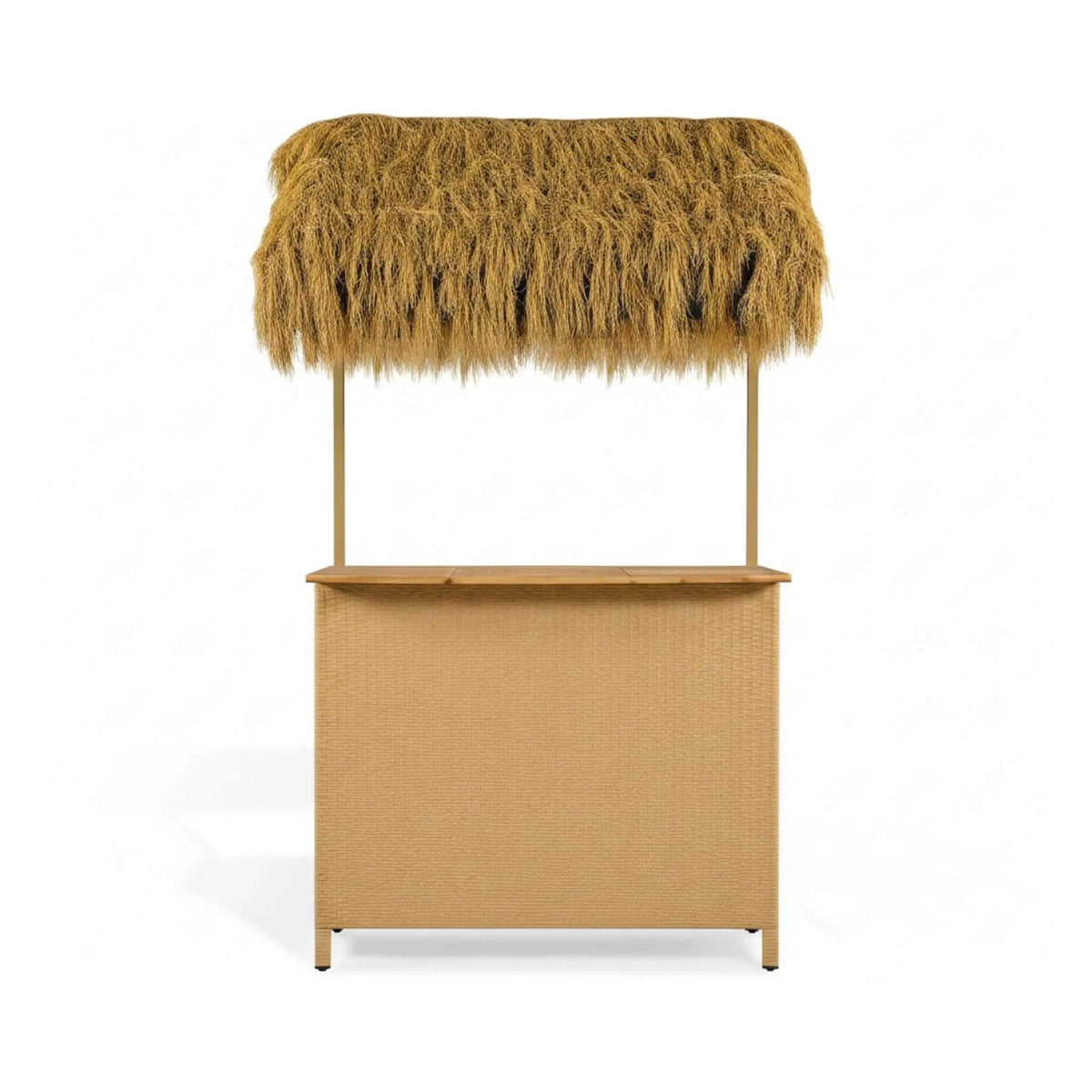 3-Piece Hawaiian Bar-Height Patio Set With Grass Canopy And Stools | 3-Piece | Acacia Wood | Outdoor Furniture Set