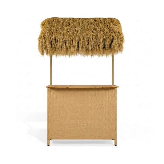 3-Piece Hawaiian Bar-Height Patio Set With Grass Canopy And Stools | 3-Piece | Acacia Wood | Outdoor Furniture Set