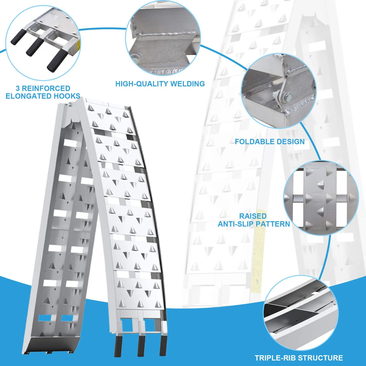 Folding Aluminum Loading Ramps | 7.5FT Length | 1500 Lb Capacity Per Pair | Non-Slip Textured Surface
