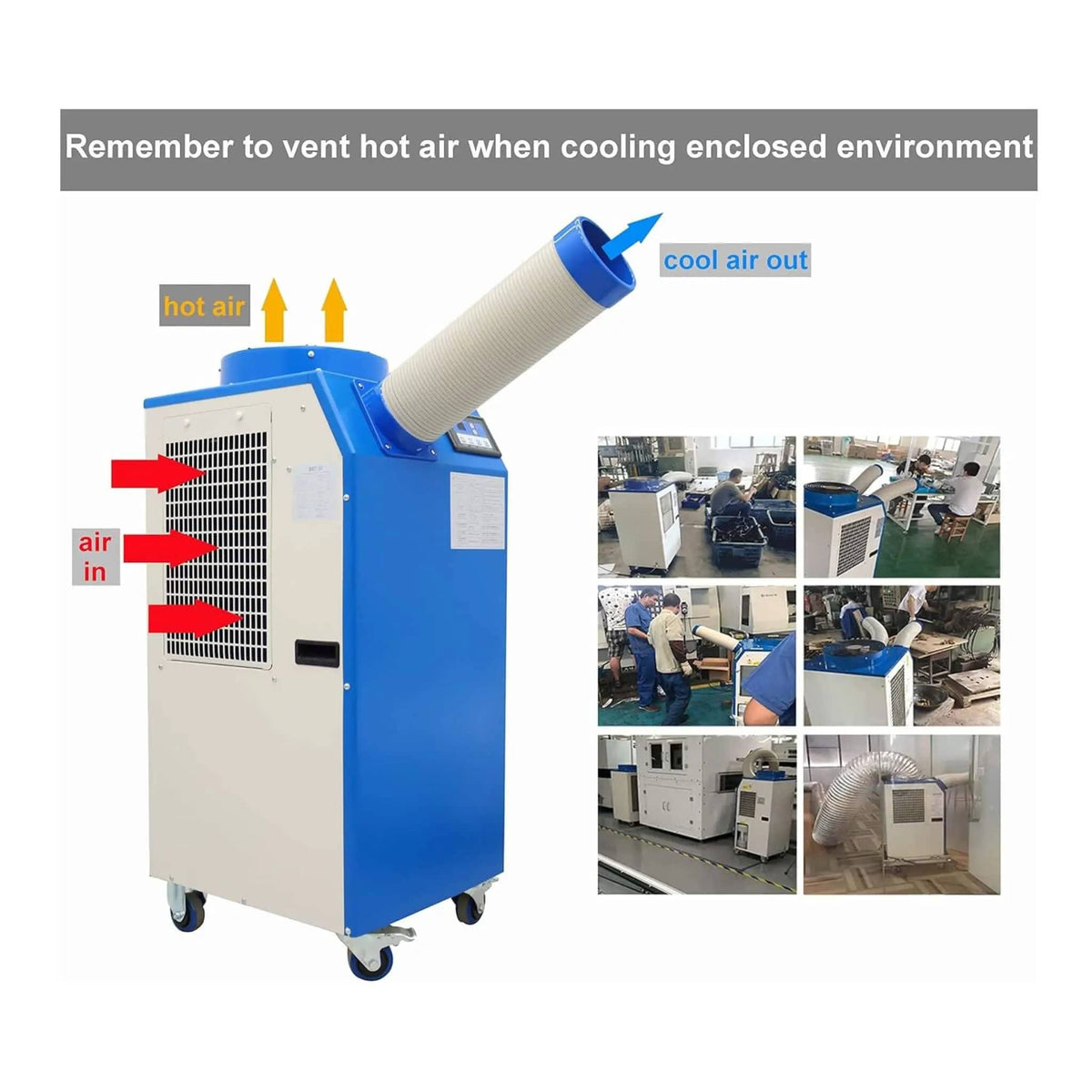 Heavy-Duty 220V Portable 11K BTU Outdoor Industrial Spot Cooler Air Conditioner | 220 Volt | Outdoor Living Use | Outdoor Living