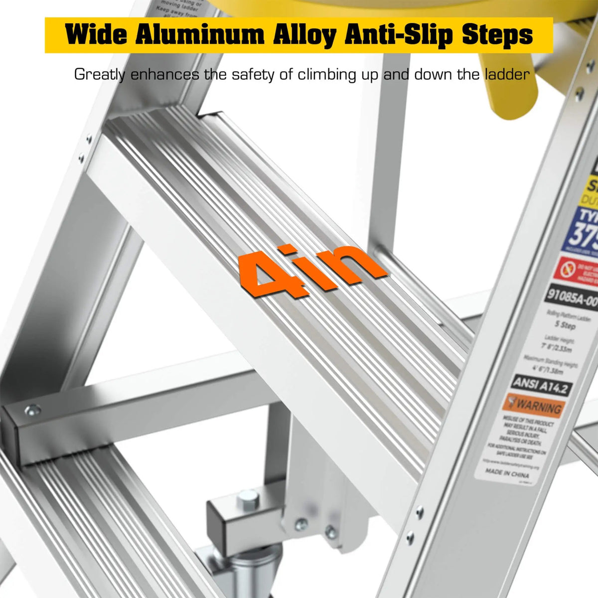 Rolling Platform Ladder | Heavy-Duty Aluminum | 375 Lb Capacity | 20x24 Inch Platform