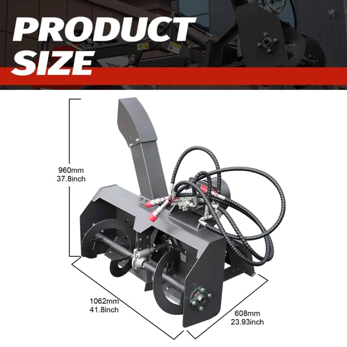 Heavy-Duty 41-Inch Mini Snow Blower Skid Steer Attachment | 41 Inch | Steel | Home