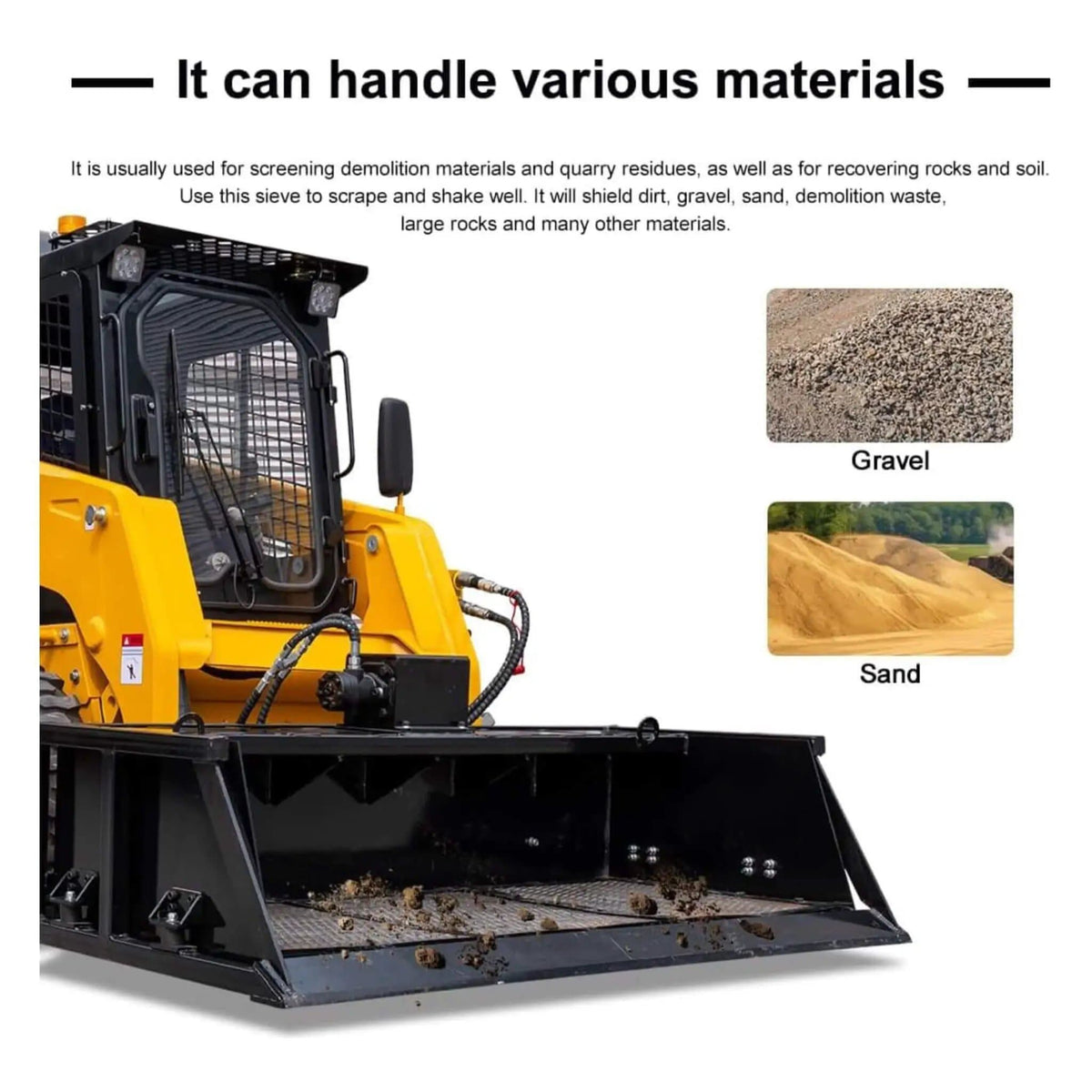 Heavy-Duty 60-Inch Topsoil Screening Skid Steer Bucket Attachment | 60 Inch | Skid Steer Attachment | Home