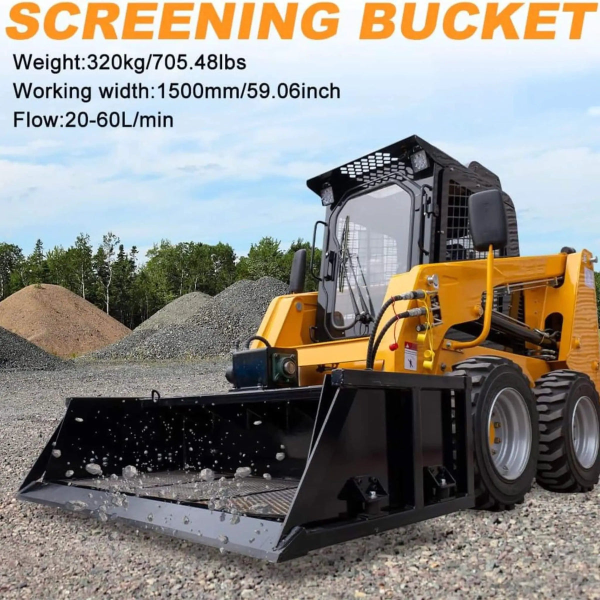 Heavy-Duty 60-Inch Topsoil Screening Skid Steer Bucket Attachment | 60 Inch | Skid Steer Attachment | Home