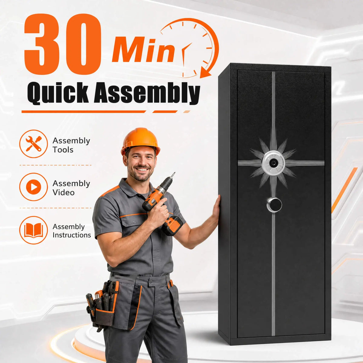 8-Gun Fingerprint Lock Safe | Heavy-Duty 13-Gauge Steel | Keypad And Alarm | Rifle And Pistol Storage