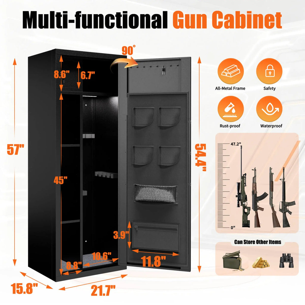 8-Gun Fingerprint Lock Safe | Heavy-Duty 13-Gauge Steel | Keypad And Alarm | Rifle And Pistol Storage