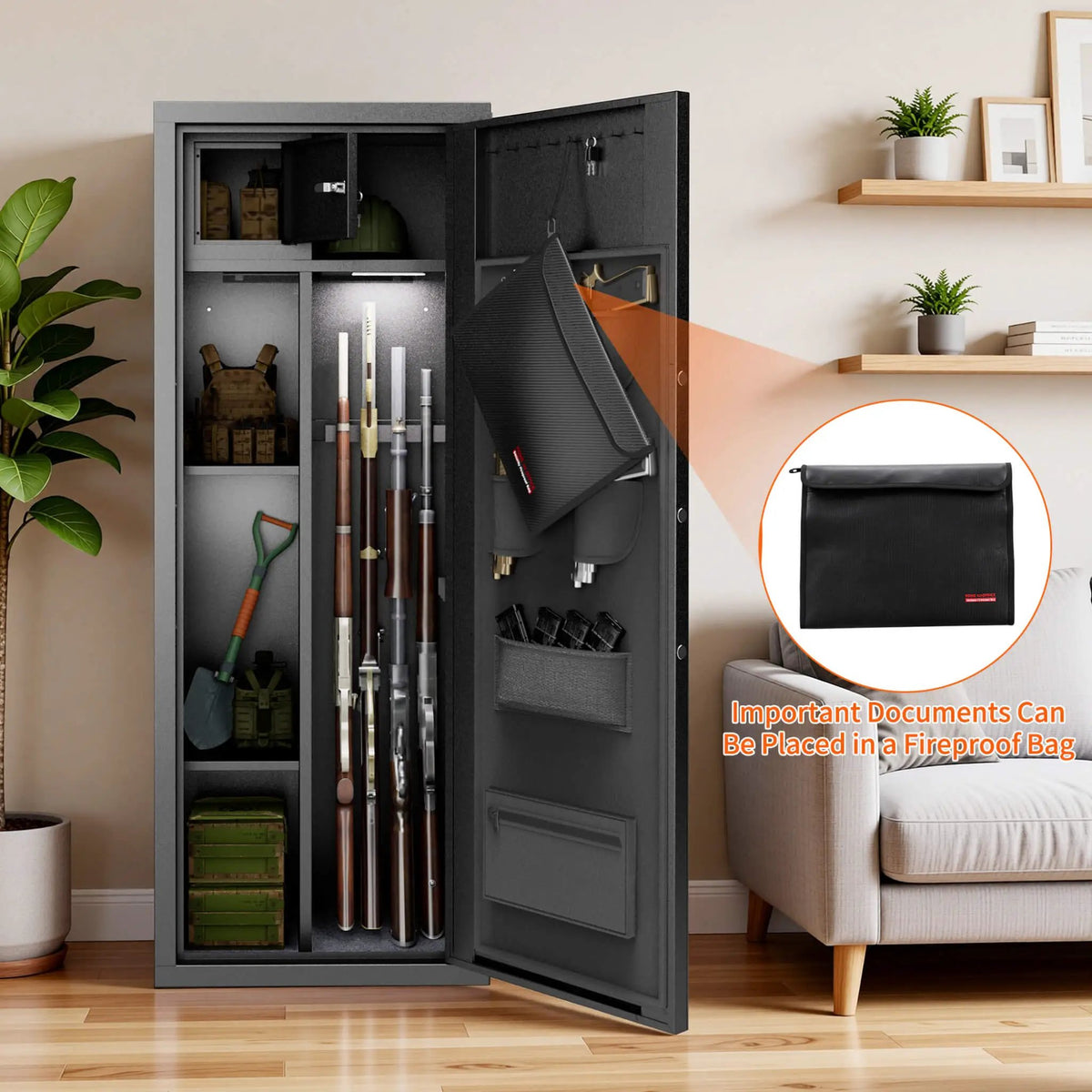 8-Gun Fingerprint Lock Safe | Heavy-Duty 13-Gauge Steel | Keypad And Alarm | Rifle And Pistol Storage