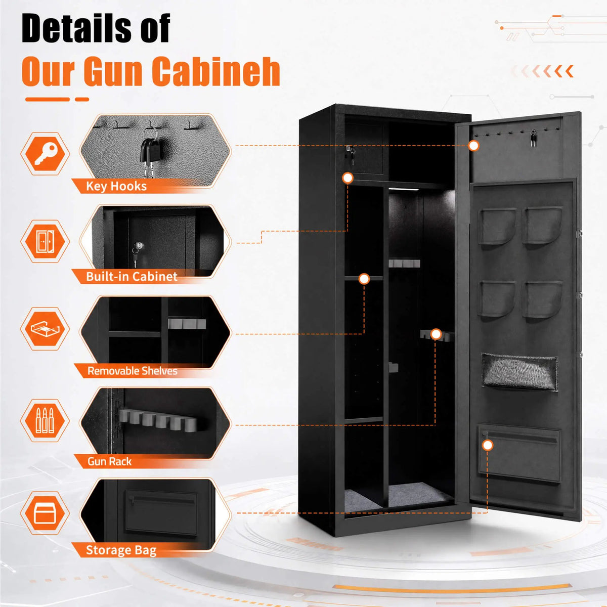 8-Gun Fingerprint Lock Safe | Heavy-Duty 13-Gauge Steel | Keypad And Alarm | Rifle And Pistol Storage
