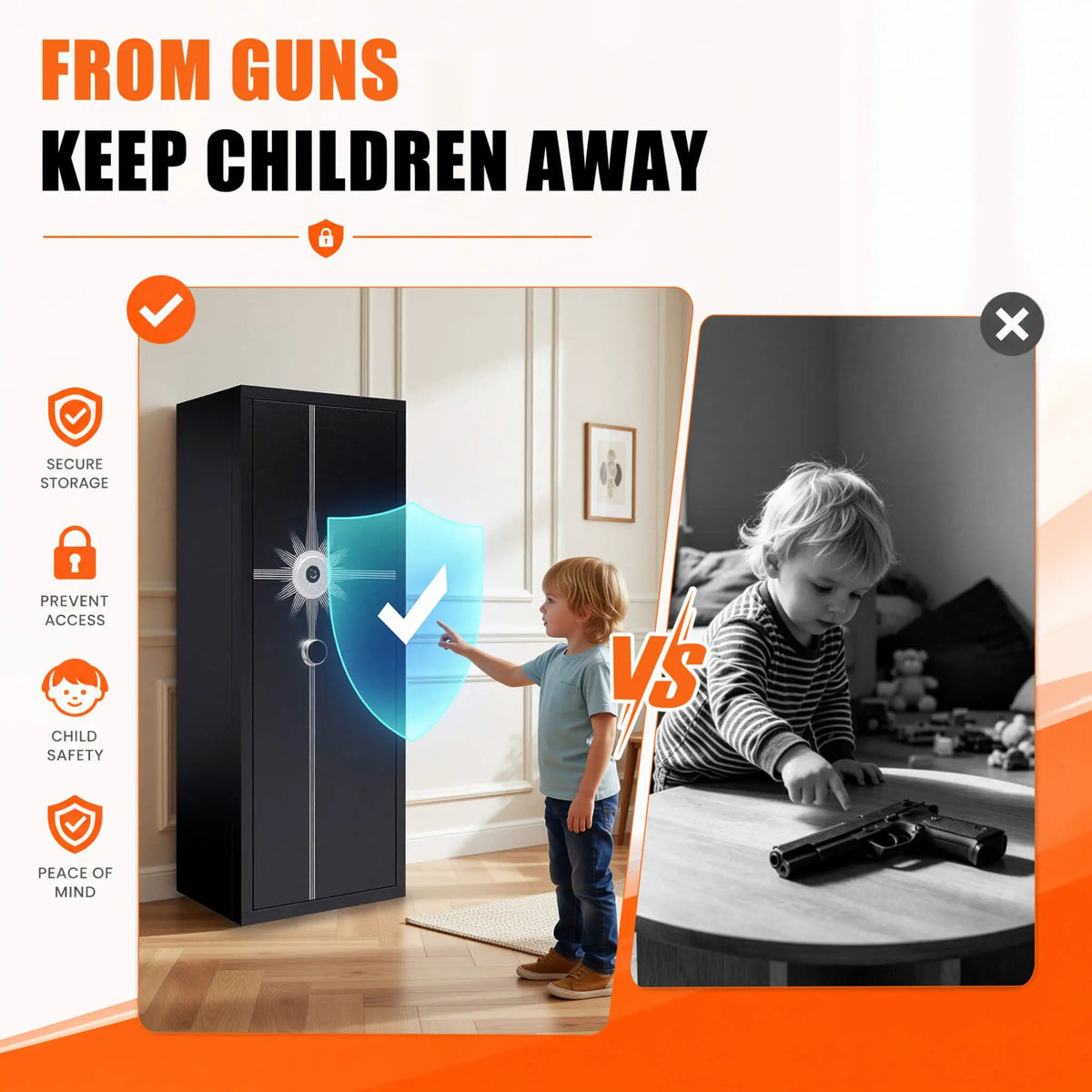 8-Gun Fingerprint Lock Safe | Heavy-Duty 13-Gauge Steel | Keypad And Alarm | Rifle And Pistol Storage