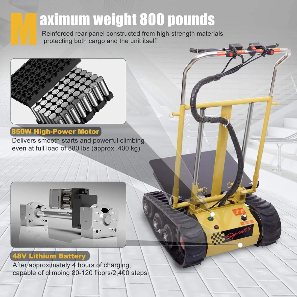 Heavy-Duty 880 LBS Foldable Electric Stair Climbing Dolly Hand Trucks | 880 lb | Electric Hand Truck | Home