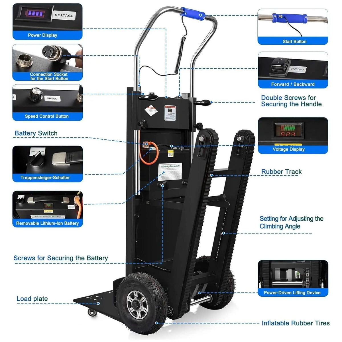 Heavy-Duty 900LBS Electric Motorized Stair Climbing Dolly | 900 lb | Electric Hand Truck | Home