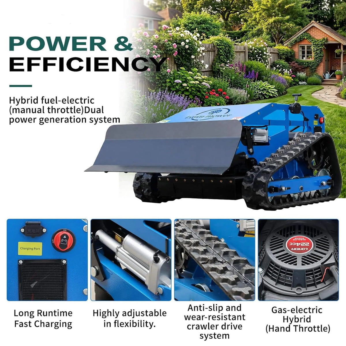 Heavy-Duty 9HP Remote-Controlled Track Gas Lawn Mower With Snow Plow | 9 HP | Robotic Mower | Home