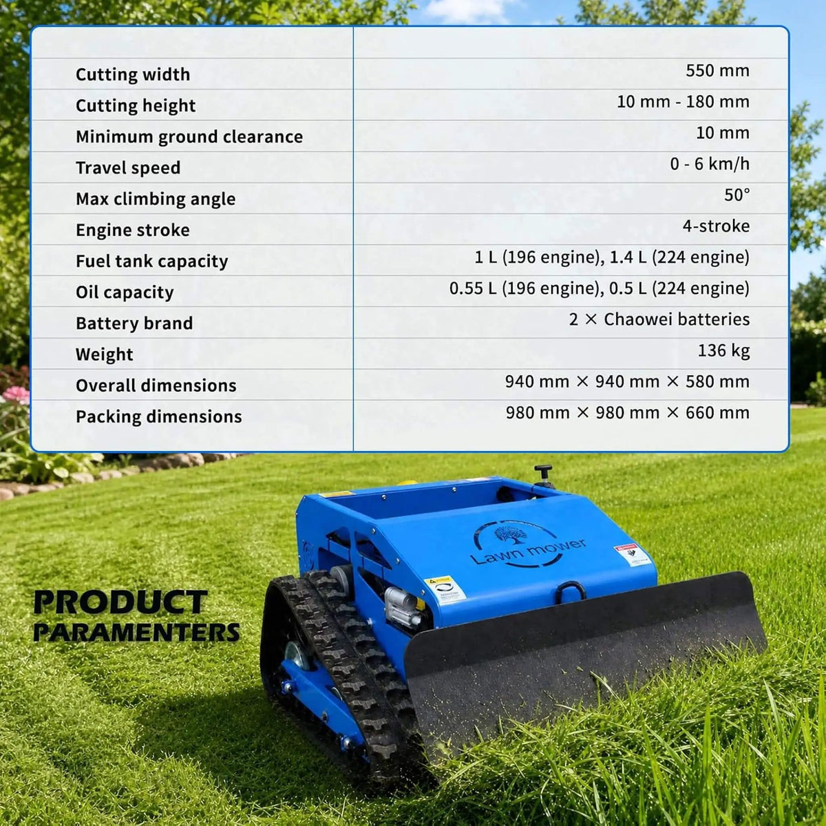 Heavy-Duty 9HP Remote-Controlled Track Gas Lawn Mower With Snow Plow | 9 HP | Robotic Mower | Home