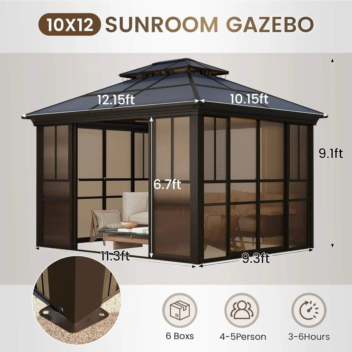 Edge Heavy Duty Aluminum Frame Outdoor Backyard Solarium With Polycarbornate Roof | Aluminum | Sunroom | Outdoor Living