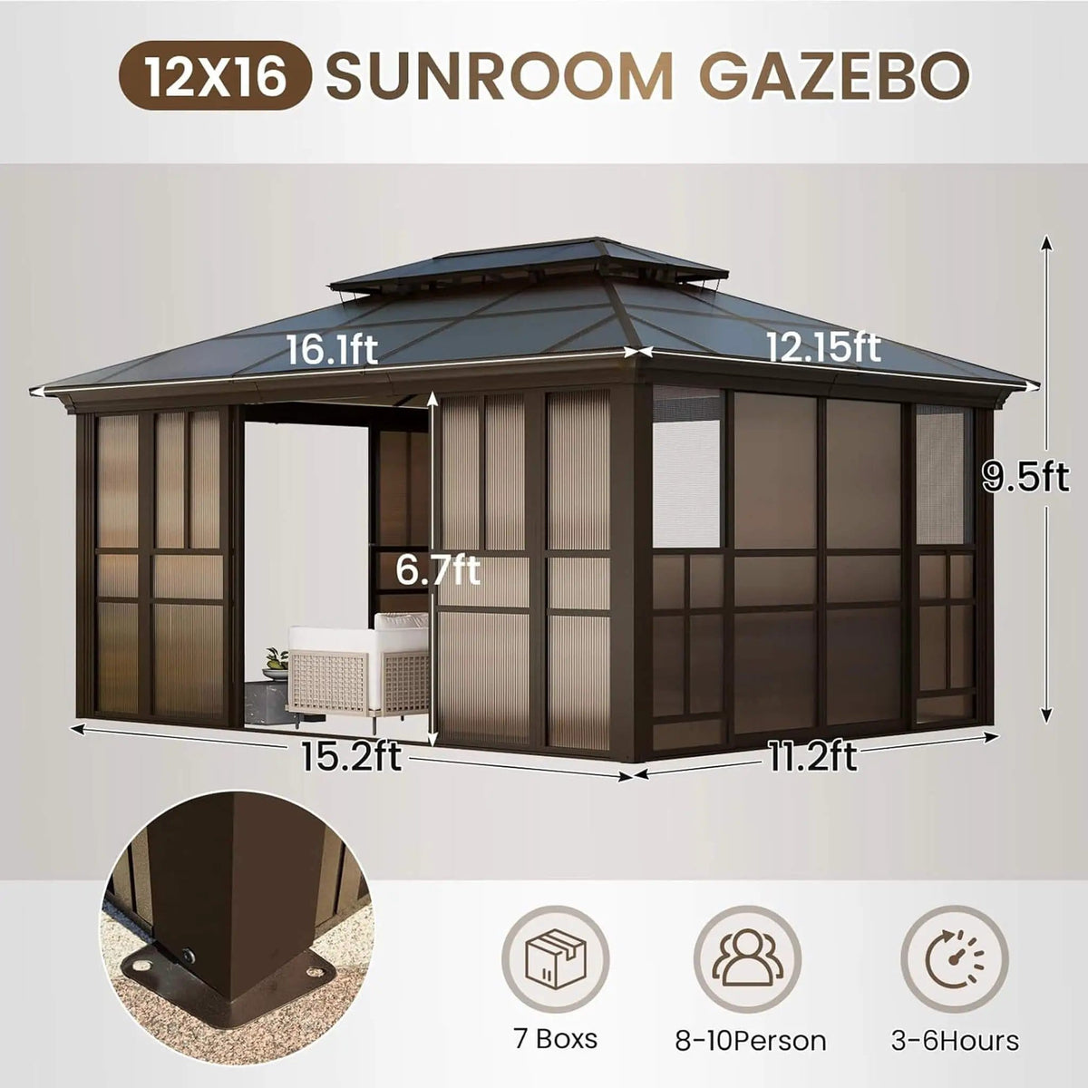 Edge Heavy Duty Aluminum Frame Outdoor Backyard Solarium With Polycarbornate Roof | Aluminum | Sunroom | Outdoor Living