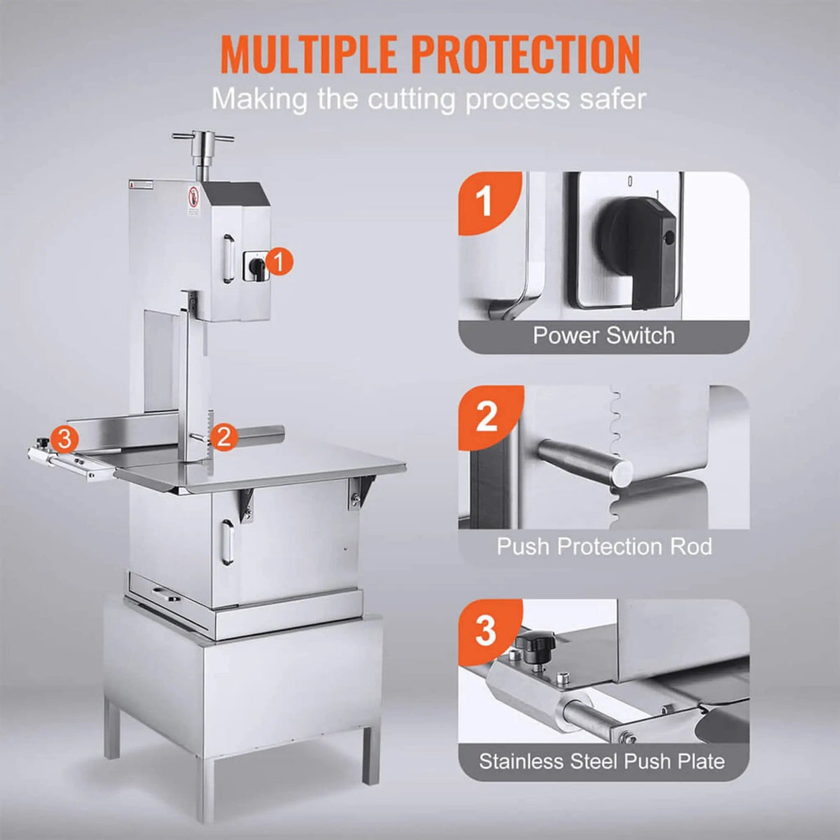 Heavy Duty Commercial 2200W Electric Meat Bone Saw Cutting Band Machine With 6 Saw | 2200 Watt | Stainless Steel | Bone Band Saw