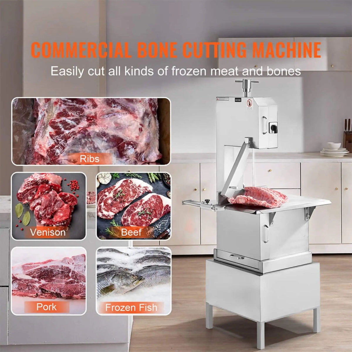 Heavy Duty Commercial 2200W Electric Meat Bone Saw Cutting Band Machine With 6 Saw | 2200 Watt | Stainless Steel | Bone Band Saw