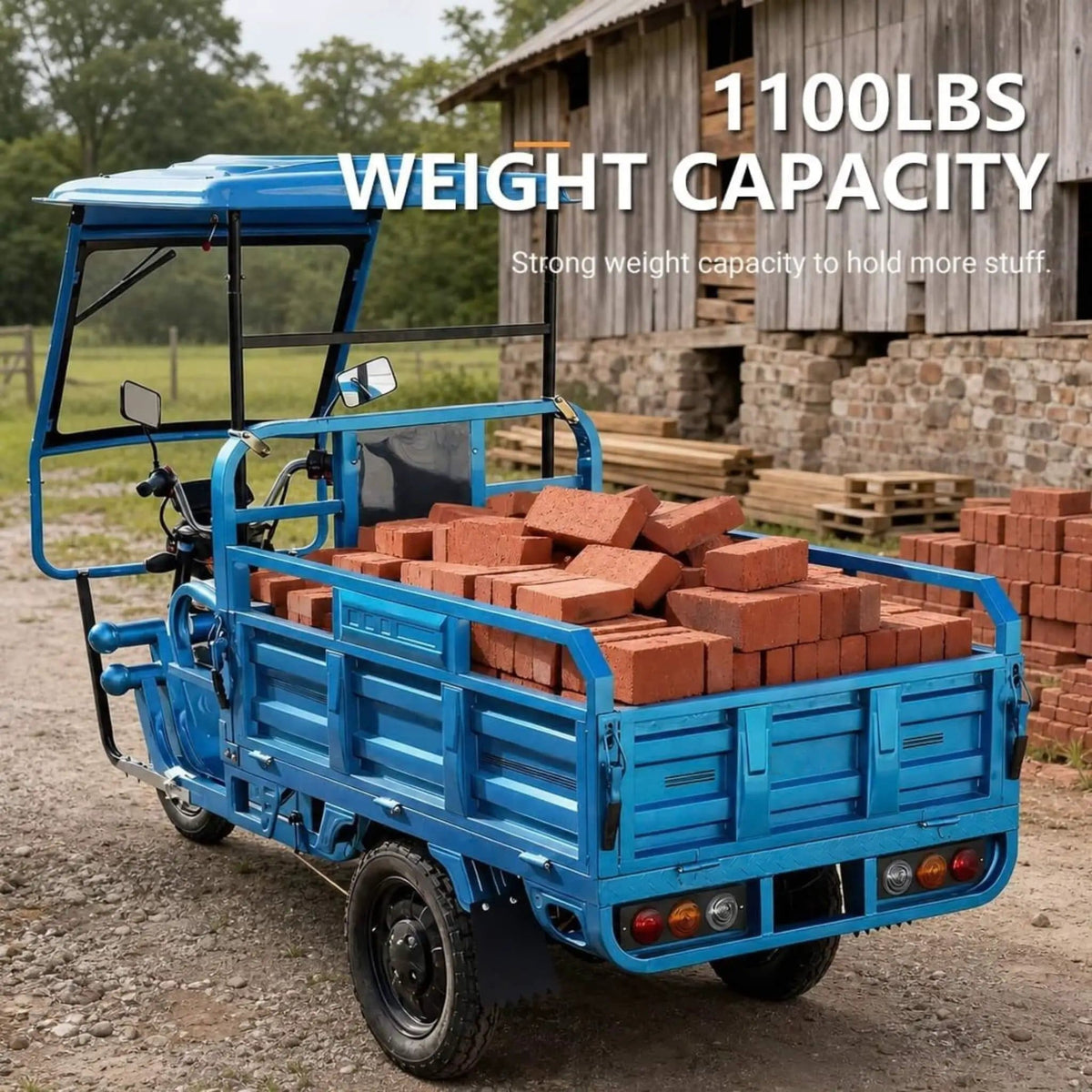 Heavy-Duty 1000W Electric Cargo Tricycle With Canopy | 1000 Watt | Home Use | Home