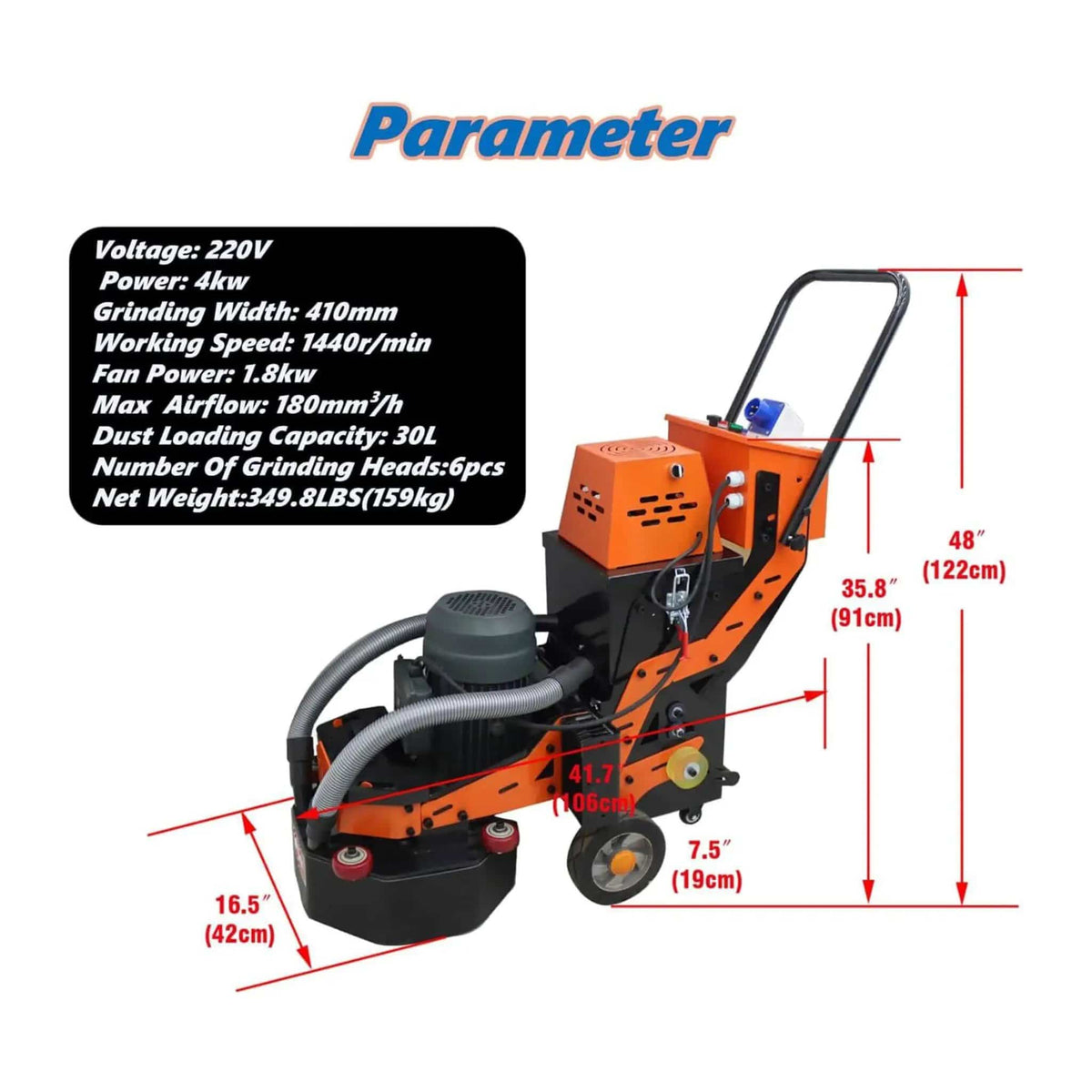 Heavy-Duty Electric Hand-Push Concrete Floor Grinder Polisher | 220 Volt | Concrete | Floor Buffer & Part