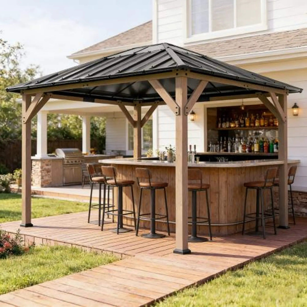 Hardtop Gazebo | Heavy-Duty Fir Wood Frame | Galvanized Steel Roof | Ceiling Hooks