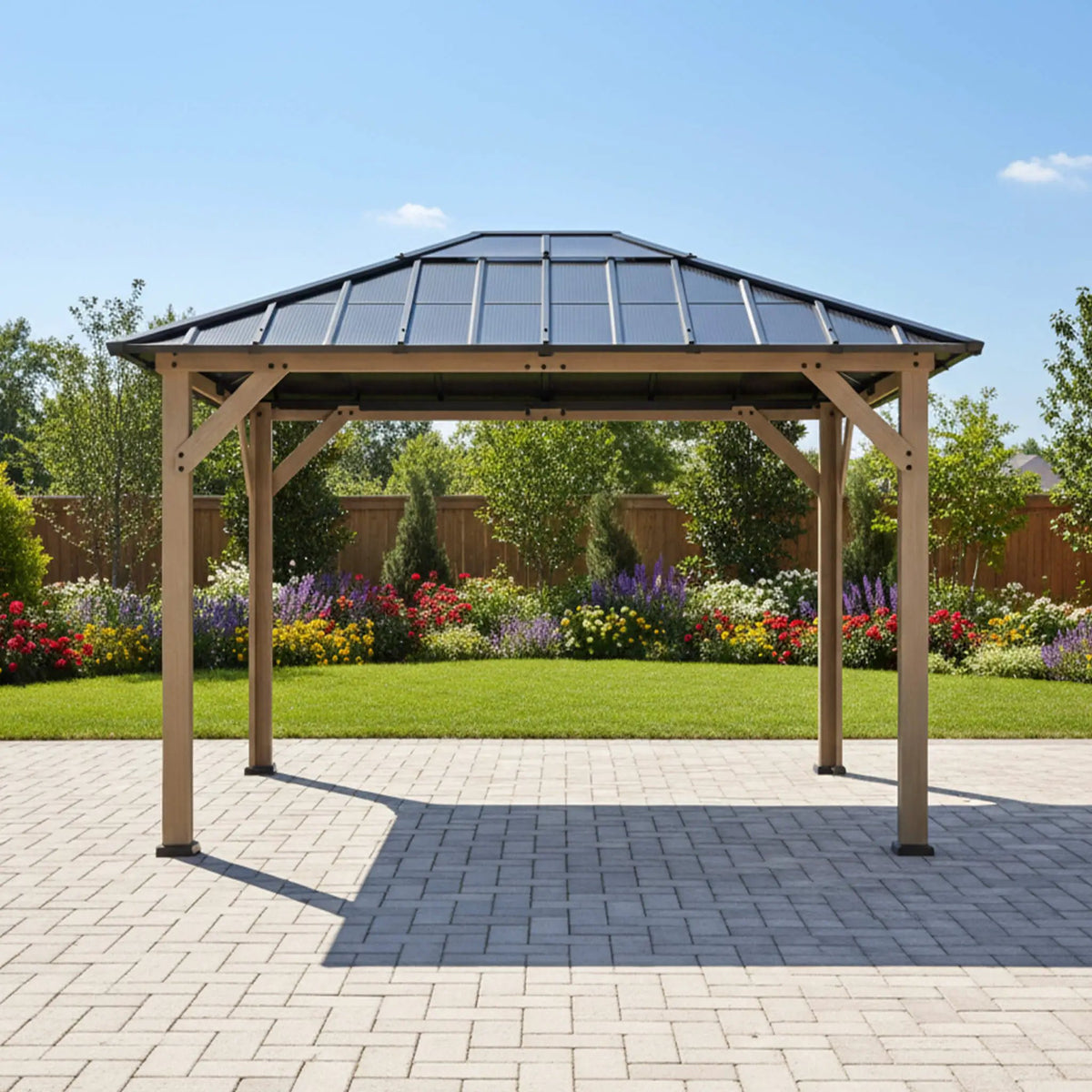 Hardtop Gazebo | Heavy-Duty Fir Wood Frame | Galvanized Steel Roof | Ceiling Hooks
