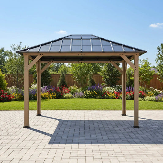 Hardtop Gazebo | Heavy-Duty Fir Wood Frame | Galvanized Steel Roof | Ceiling Hooks