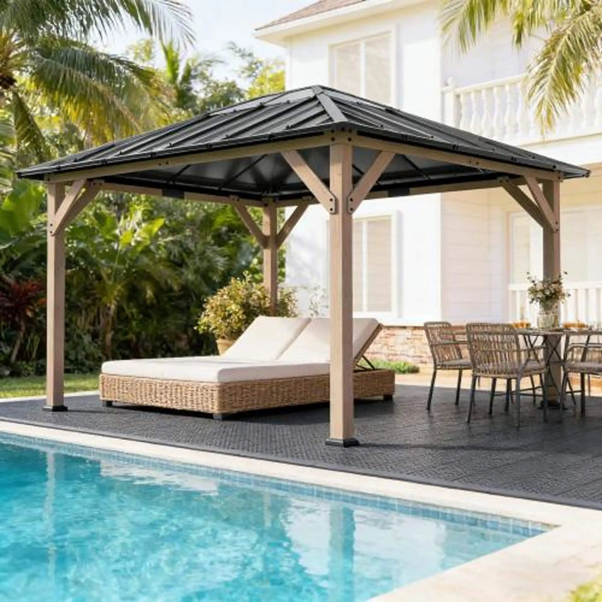 Hardtop Gazebo | Heavy-Duty Fir Wood Frame | Galvanized Steel Roof | Ceiling Hooks
