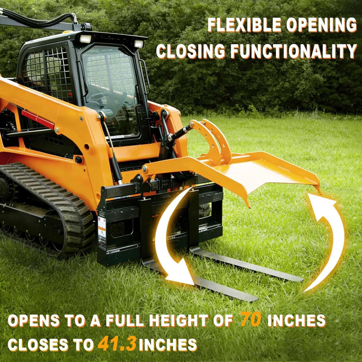 Heavy-Duty Fork Grapple Skid Steer Attachment With Universal Quick Attach | Steel | Home Use | Home