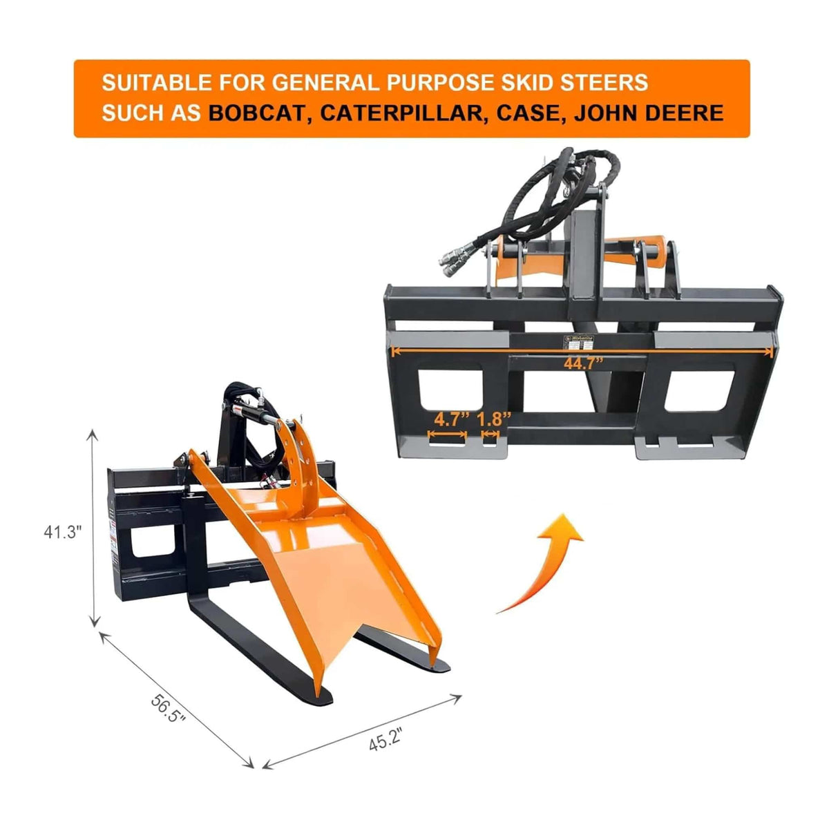Heavy-Duty Fork Grapple Skid Steer Attachment With Universal Quick Attach | Steel | Home Use | Home
