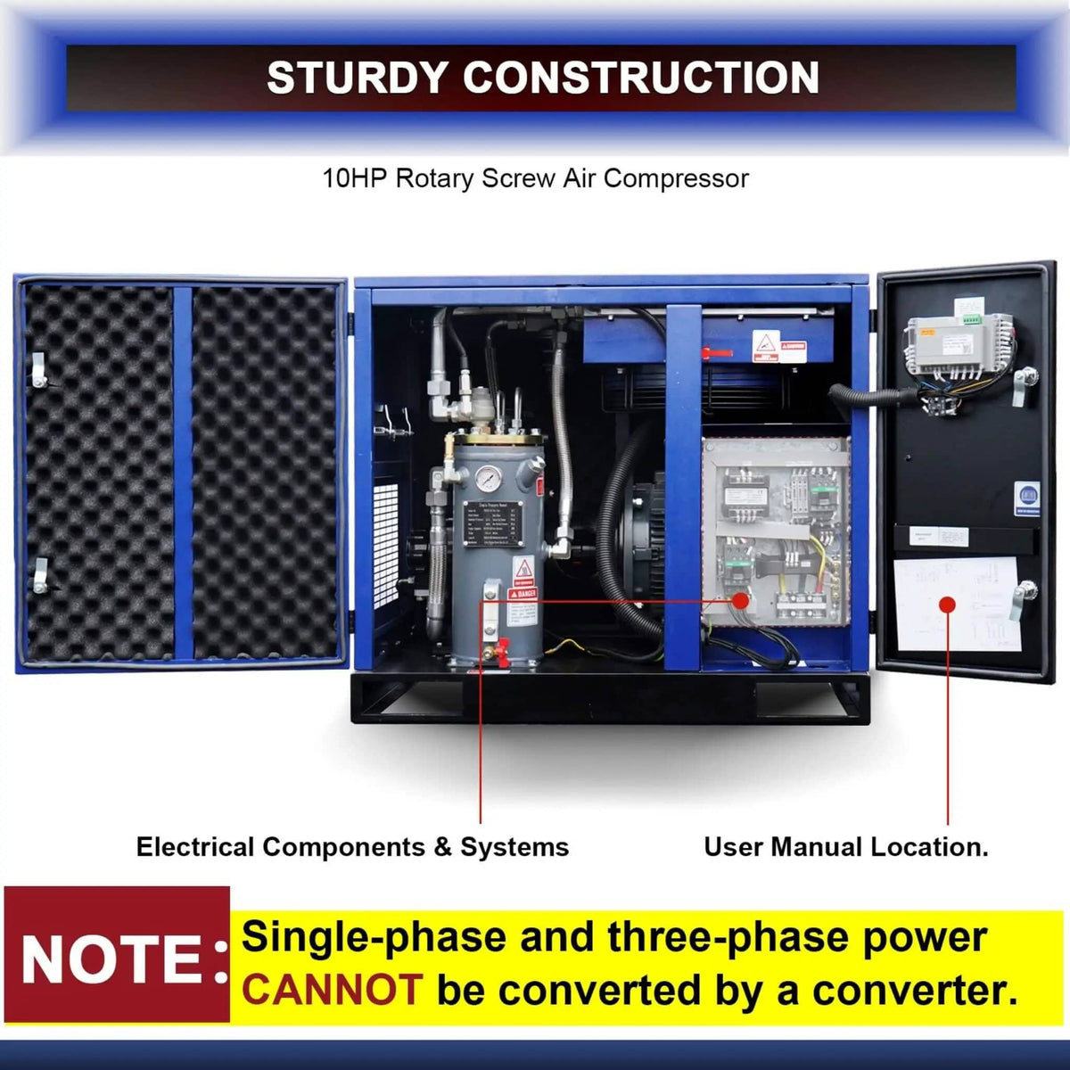 Heavy-Duty Industrial Rotary Screw Air Compressor | 460 Volt | Home Use | Home