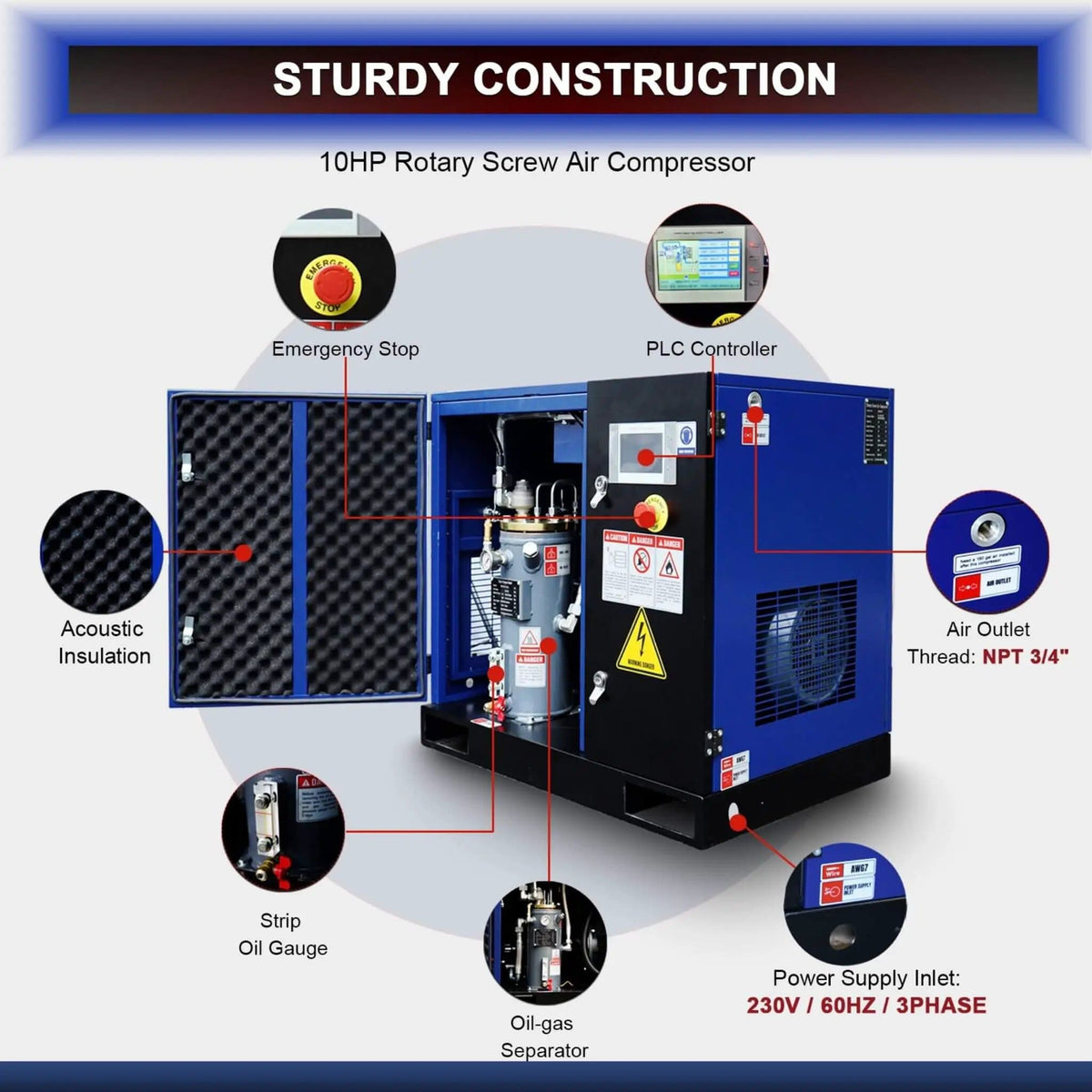 Heavy-Duty Industrial Rotary Screw Air Compressor | 460 Volt | Home Use | Home
