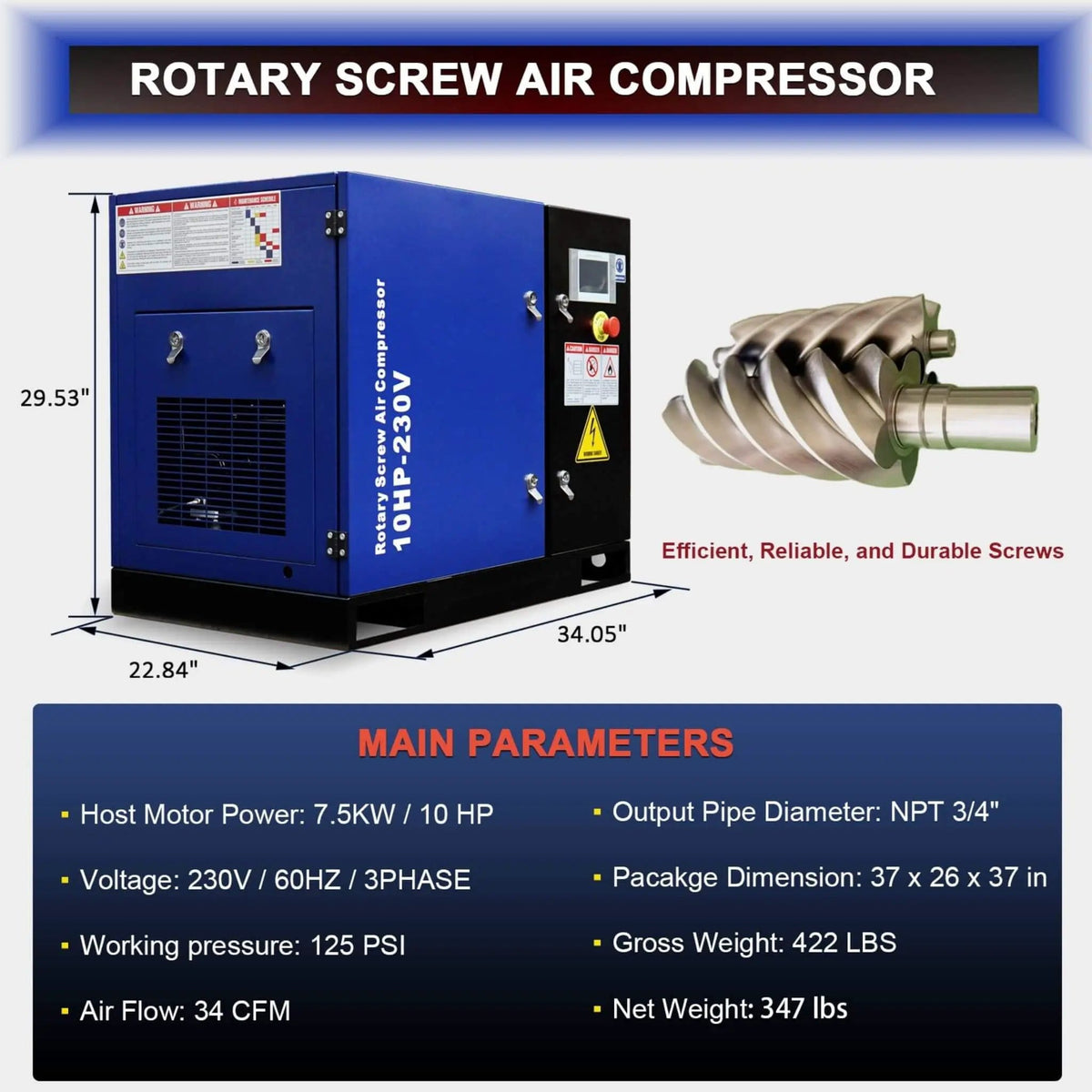 Heavy-Duty Industrial Rotary Screw Air Compressor | 460 Volt | Home Use | Home