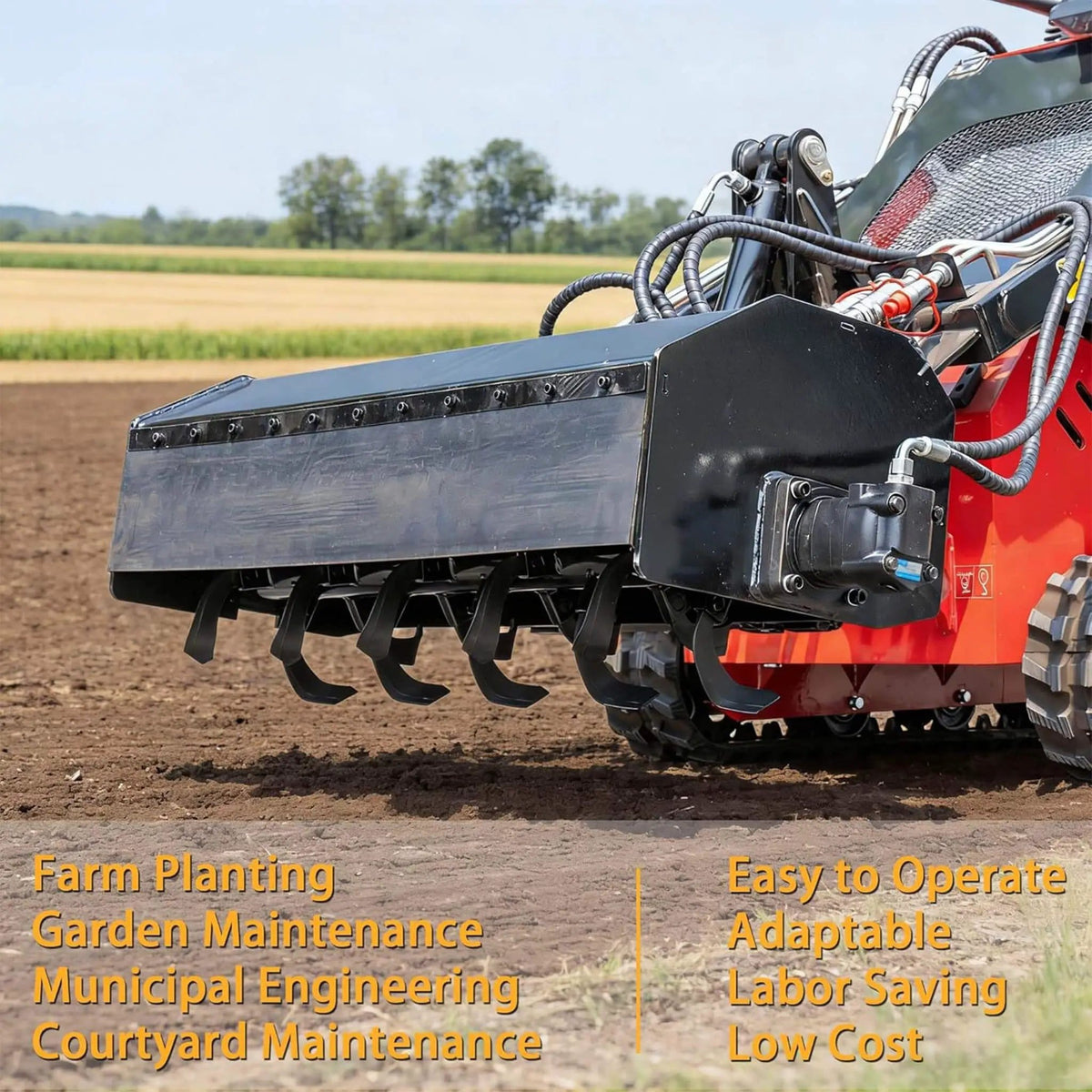 Heavy-Duty Mini Loader Rotary Tiller Skid Steer Attachment | Steel | Home Use | Home