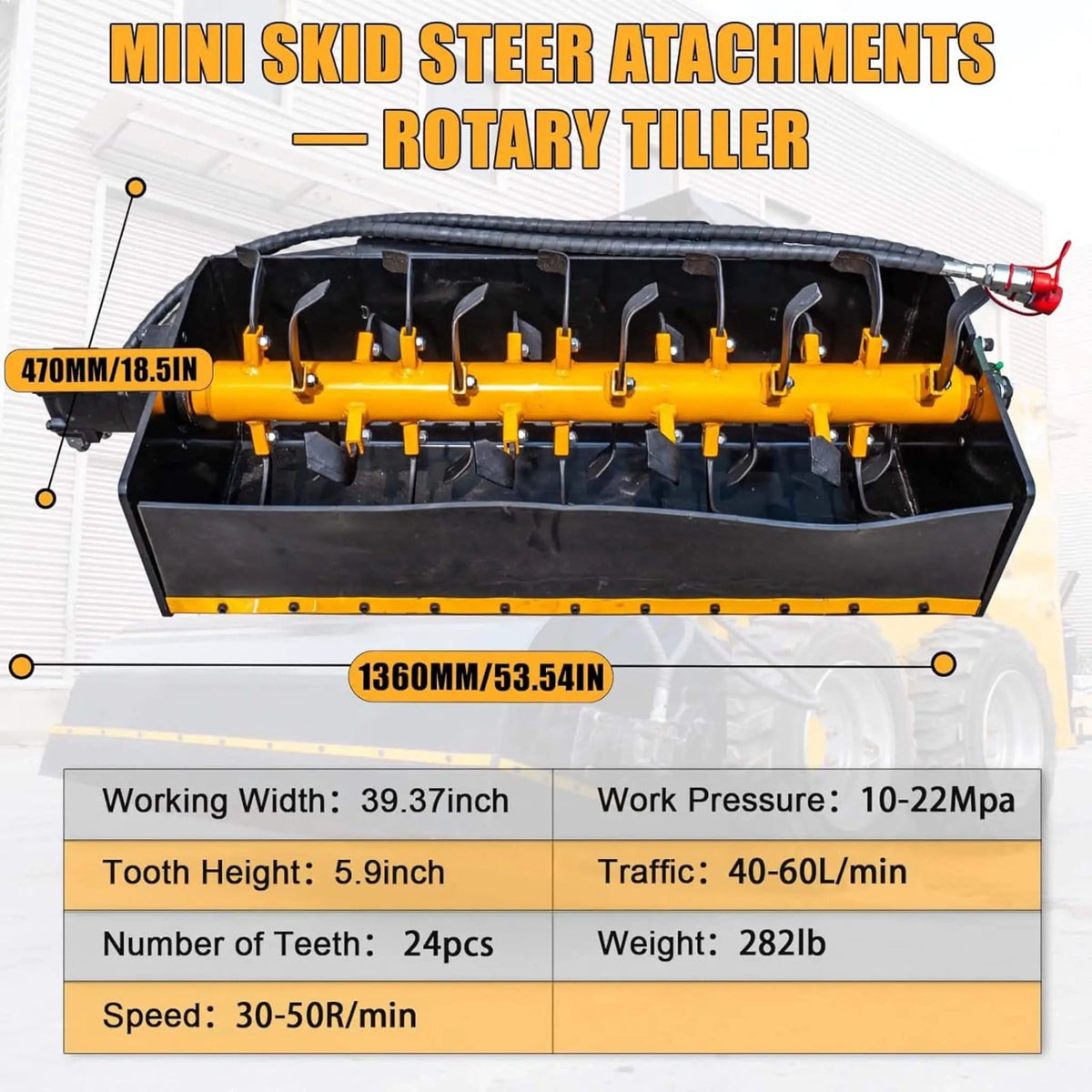 Heavy-Duty Mini Loader Rotary Tiller Skid Steer Attachment | Steel | Home Use | Home