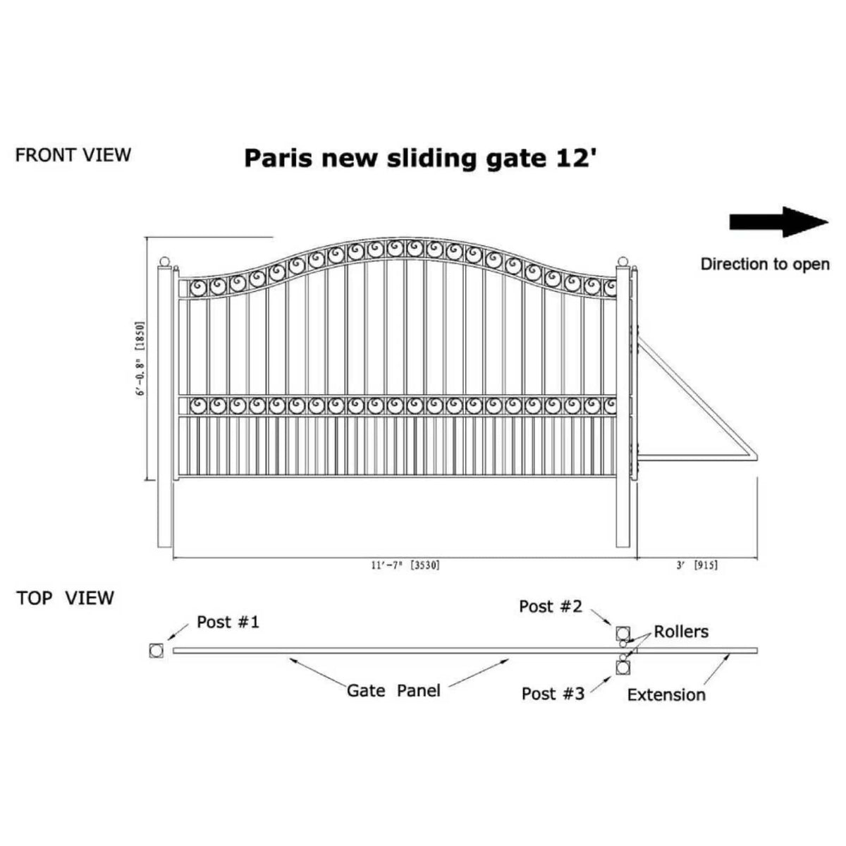Heavy-Duty Paris-Style Premium Steel Sliding Driveway Gate | Steel | Home Use | Home