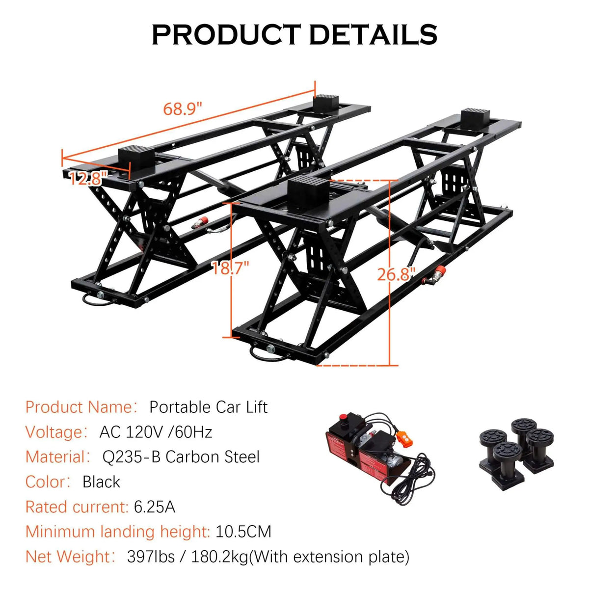 Portable Car Lift Jack | 7000 Lb Capacity | Locking Levels | Foldable Design
