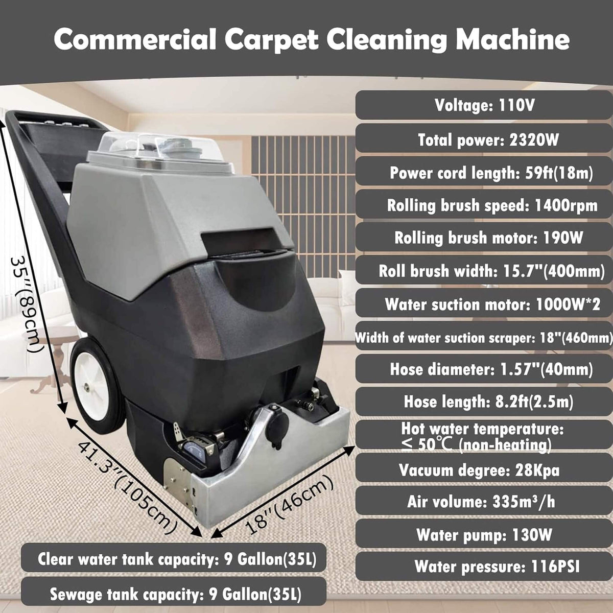 Heavy-Duty Portable Commercial 3-In-1 Wet Dry Carpet Cleaner | 3 Inch | Commercial Slush Machine | Home