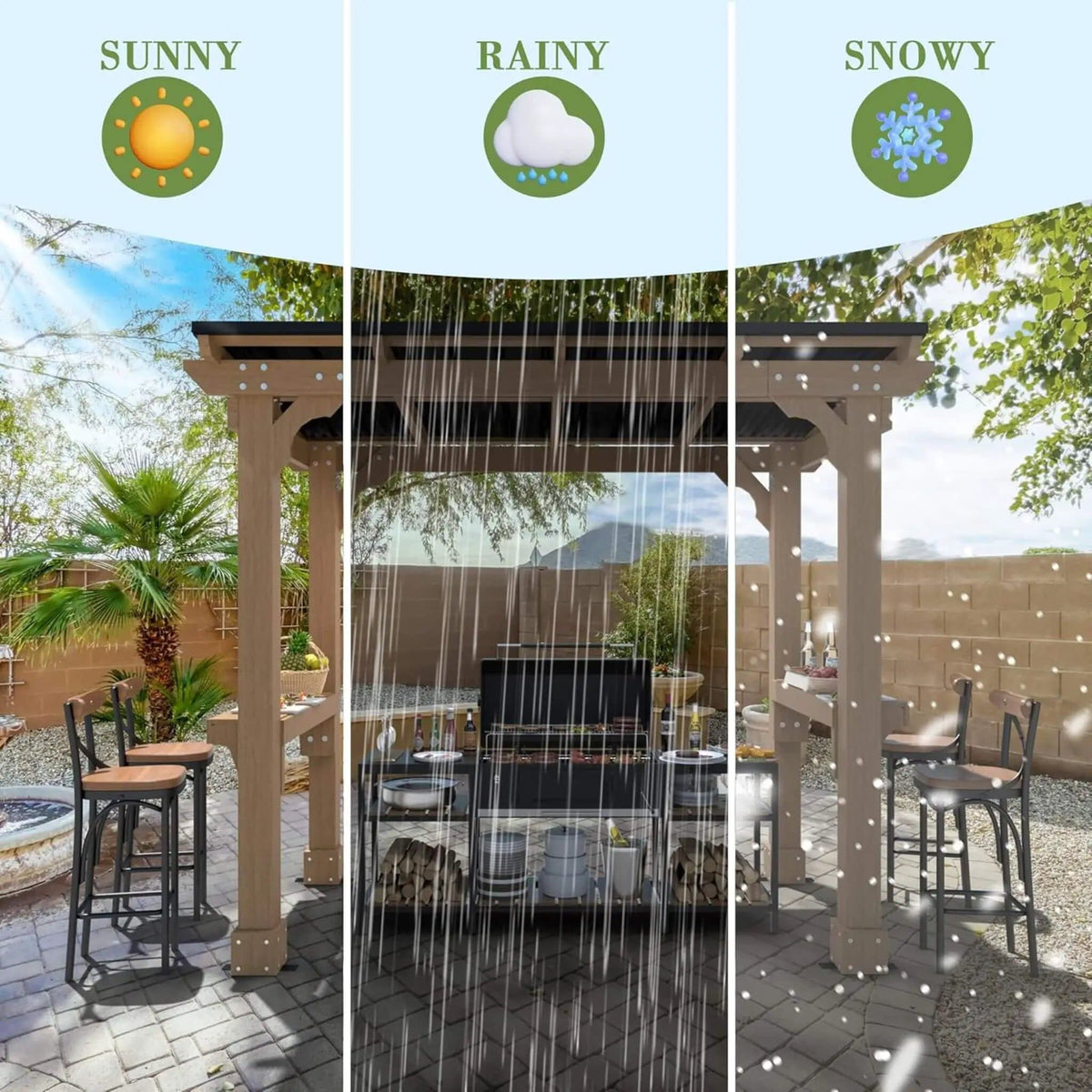 Heavy-Duty Premium Wooden Grill Gazebo With Sloped Metal Roof | Metal | Home Use | Home