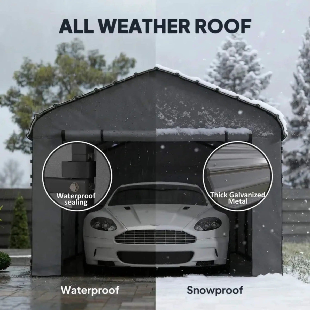 Heavy-Duty Metal Carport Canopy | Waterproof Sealed Metal Roof | Removable 160g PE Sidewalls | Weather-Resistant