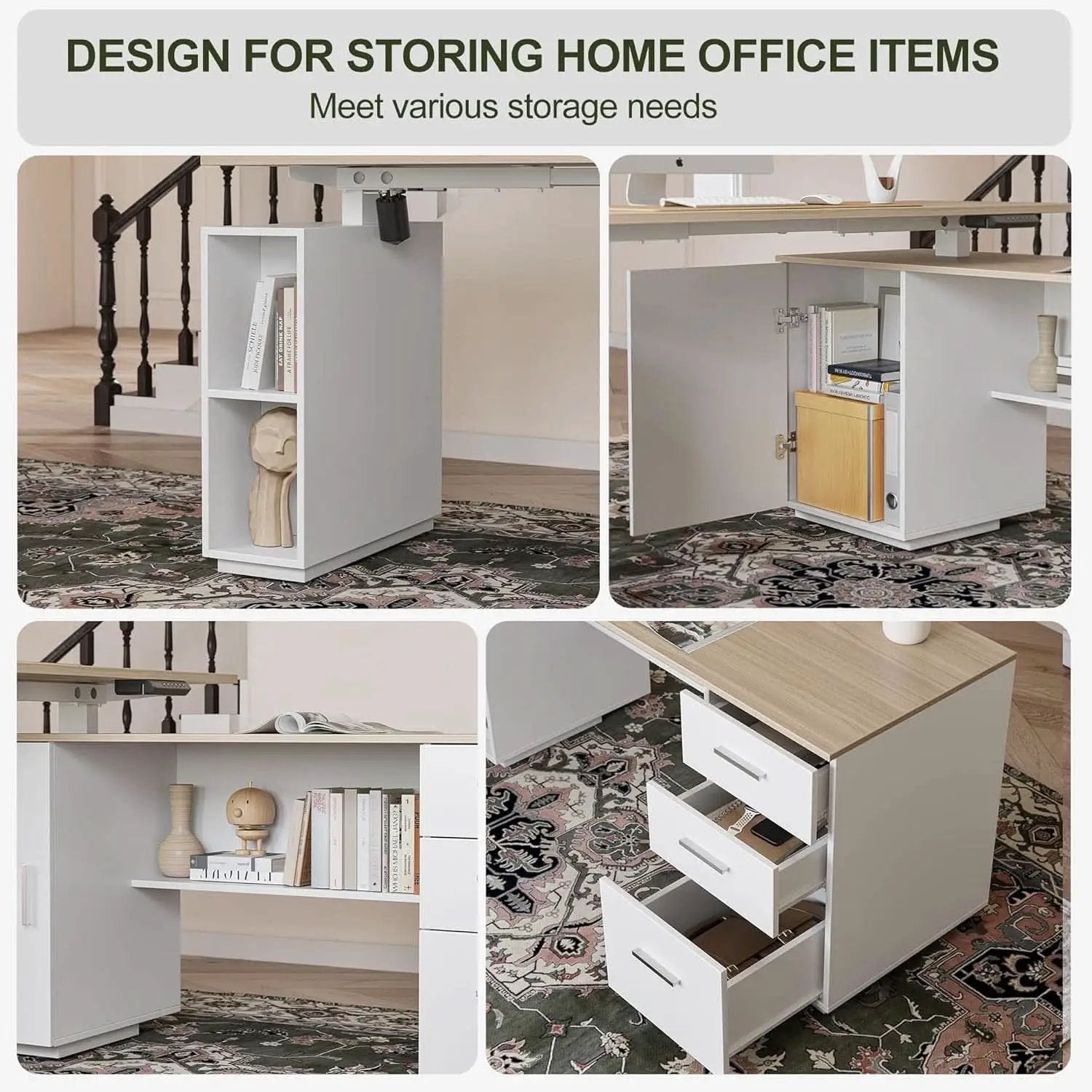 Height Adjustable L Shaped Electric Standing Desk With Storage from PriceLows™