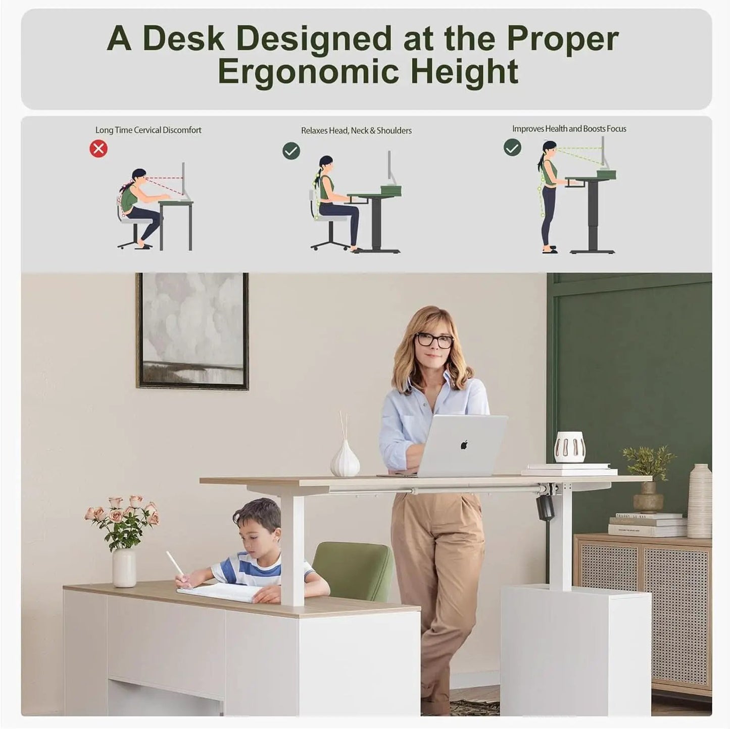 Height Adjustable L Shaped Electric Standing Desk With Storage from PriceLows™