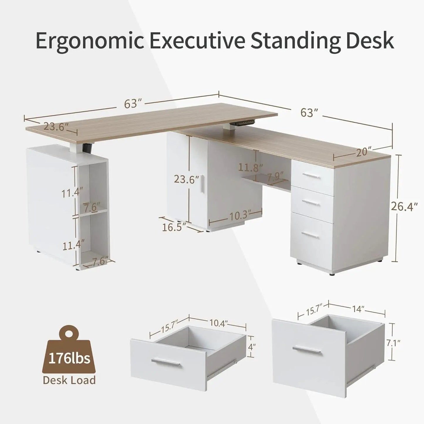 Height Adjustable L Shaped Electric Standing Desk With Storage from PriceLows™